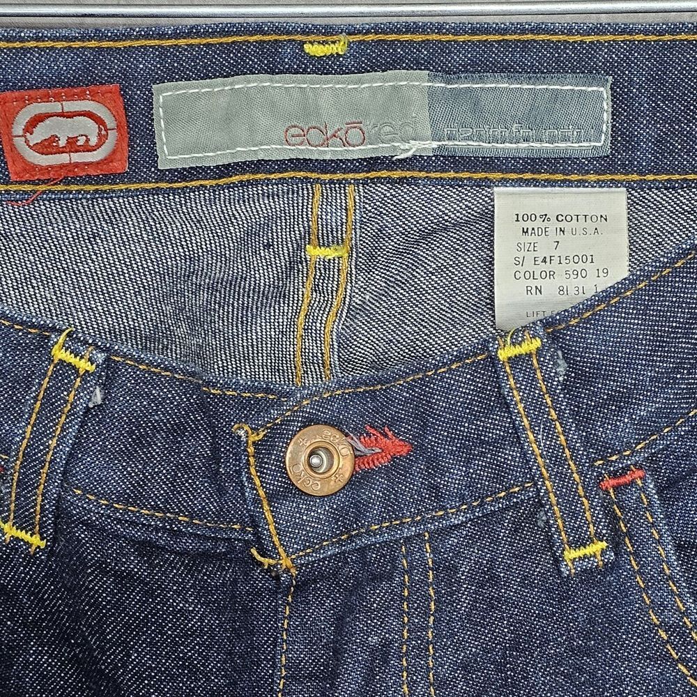 Vintage 90s Y2K Ecko Red Jrs 7 Tall Dark Wash Denim Loose Straight Jeans Street - Picture 5 of 6